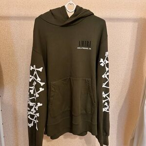 AMIRI Khaki Hoodie with White Bone Accents